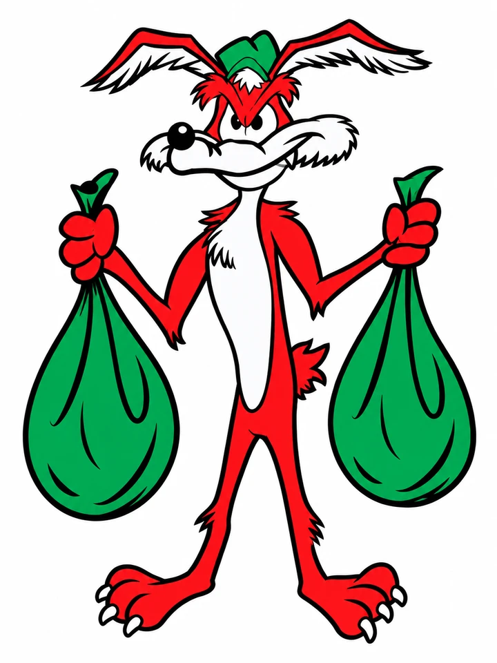 MONTEFIX-Maskottchen mit zwei grünen Säcken – Illustration für Entrümpelung